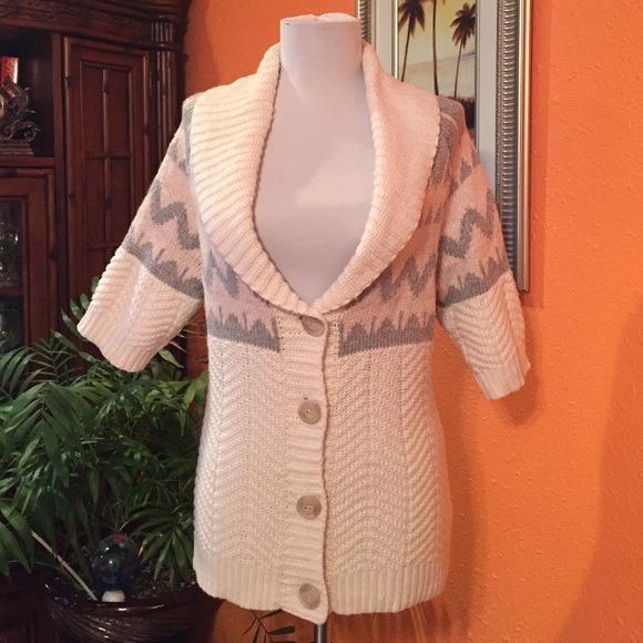 Old Navy Sweaters - Old Navy Cream and Gray Shawl Collar Button Sweater Cardigan